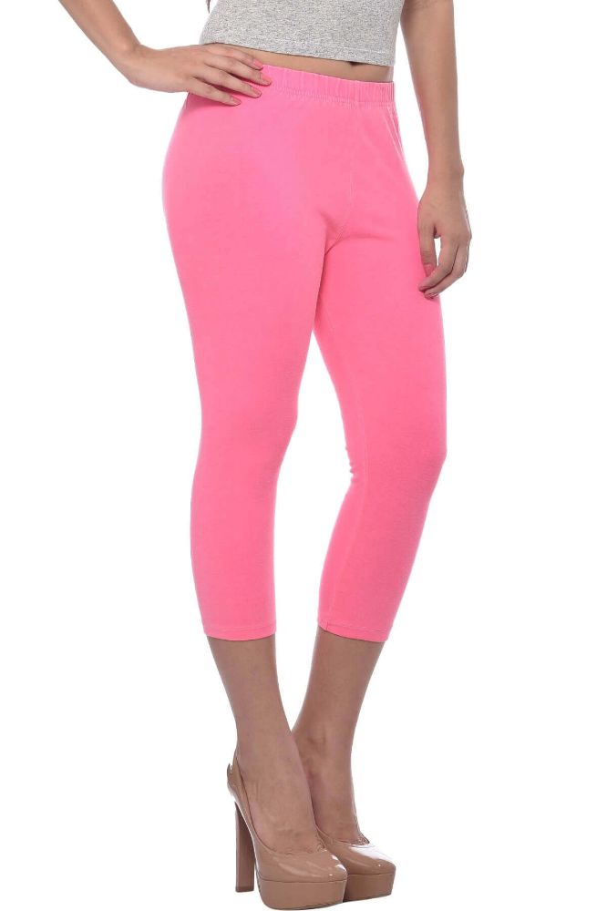Picture of Frenchtrendz Cotton Spandex Neon Pink Leggings Capri