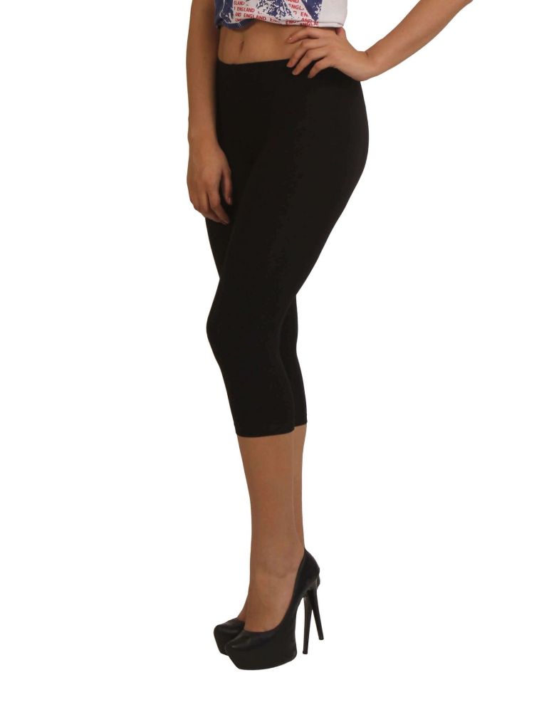 Picture of Frenchtrendz Cotton Spandex Black Leggings Capri
