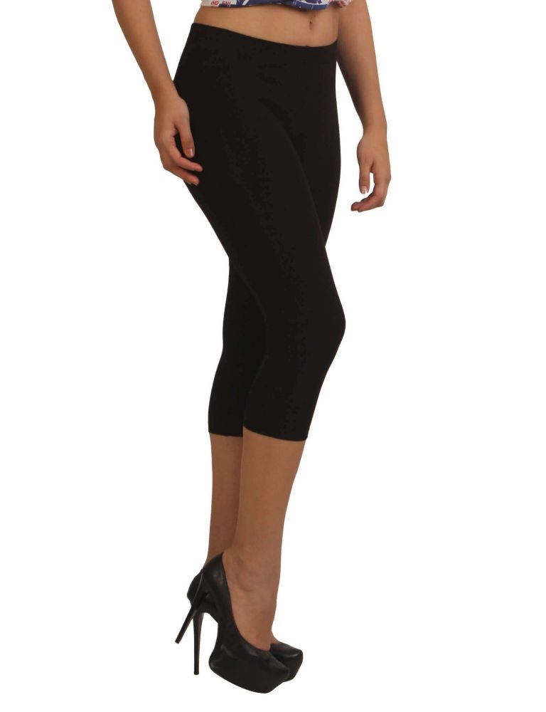 Picture of Frenchtrendz Cotton Spandex Black Leggings Capri