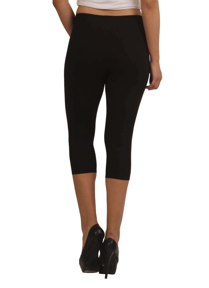 Picture of Frenchtrendz Cotton Spandex Black Leggings Capri