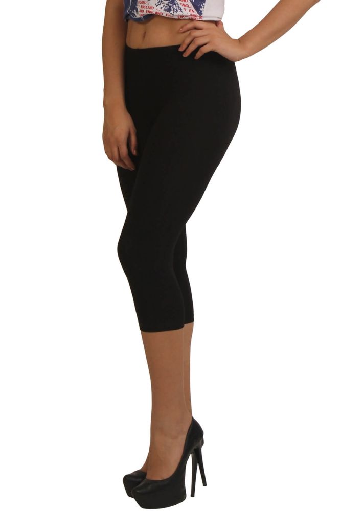 Picture of Frenchtrendz Viscose Spandex Black Leggings Capri