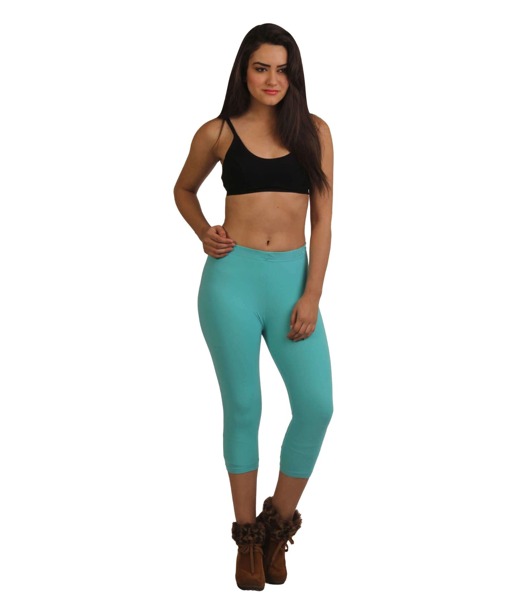 Buy Frenchtrendz Womens's Cotton Spandex Capris Pull On (Aqua, X-Small) at