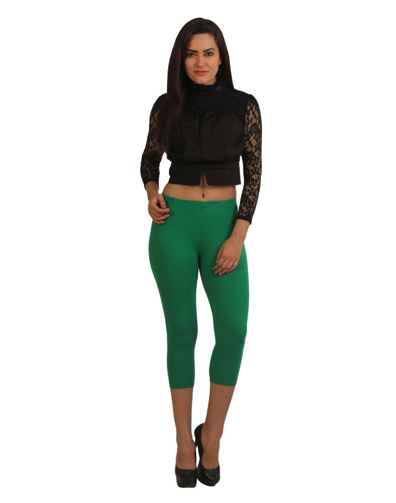 Picture of Frenchtrendz Cotton Spandex Green Leggings Capri