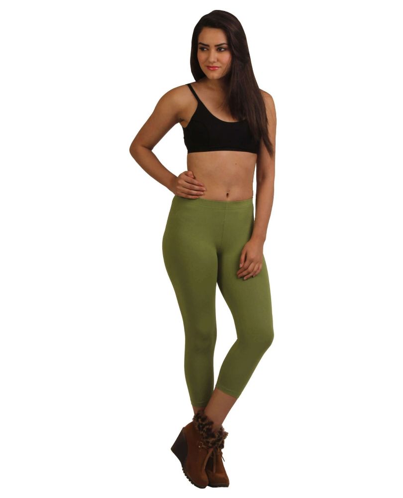 Picture of Frenchtrendz Cotton Spandex Parrot Green Leggings Capri