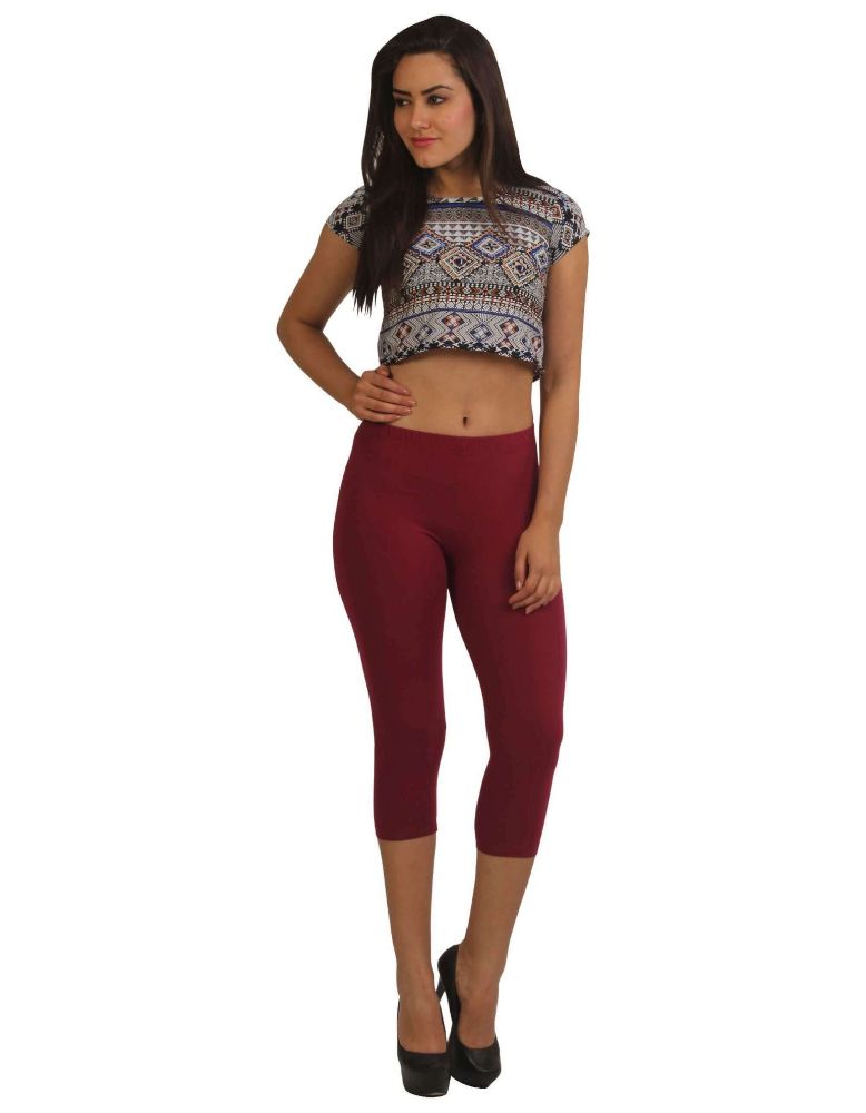 Picture of Frenchtrendz Cotton Spandex Dark Violet Leggings Capris