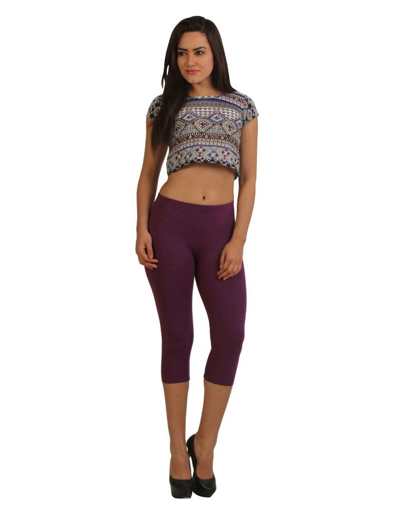 Picture of Frenchtrendz Cotton Spandex Royal Purple Leggings Capri