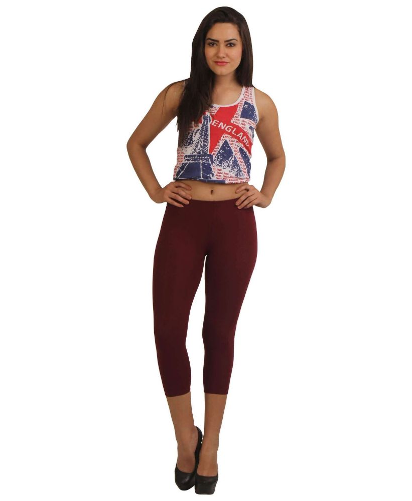 Picture of Frenchtrendz Cotton Spandex Dark Maroon Leggings Capris