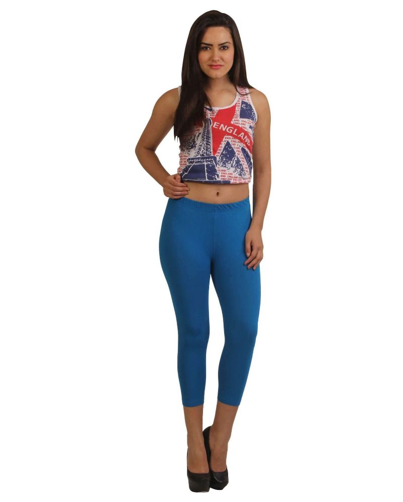 Picture of Frenchtrendz Cotton Spandex Royal Blue Leggings Capri