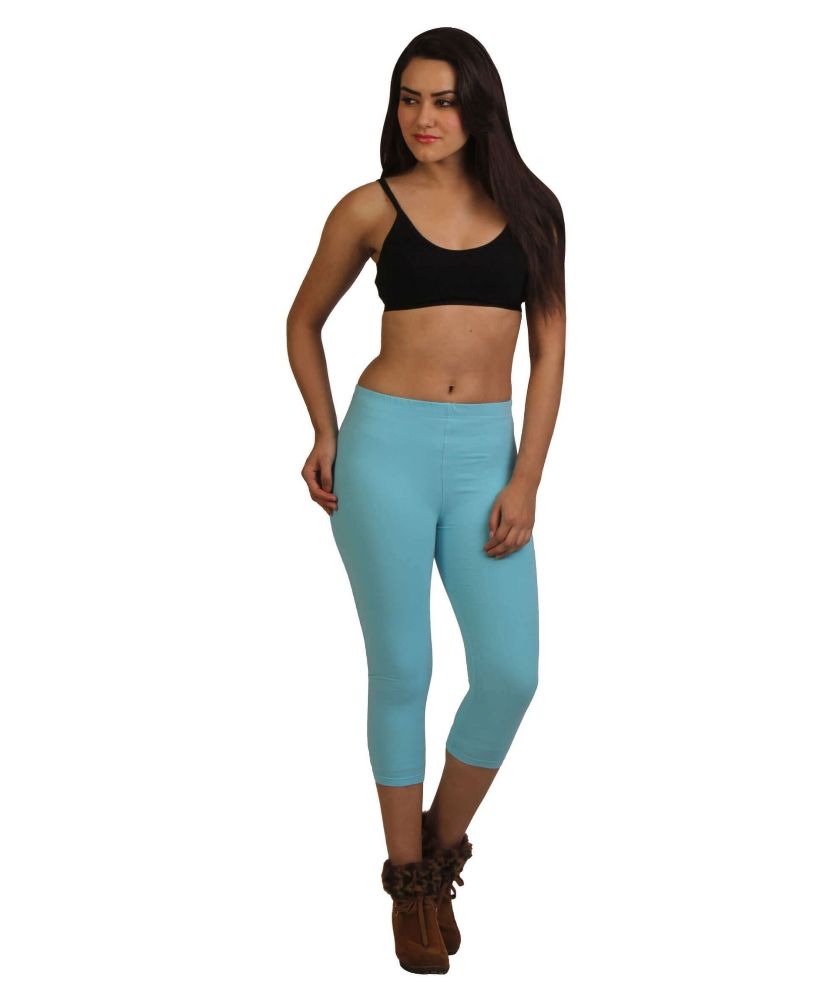 Picture of Frenchtrendz Cotton Spandex Sky Blue Leggings Capri