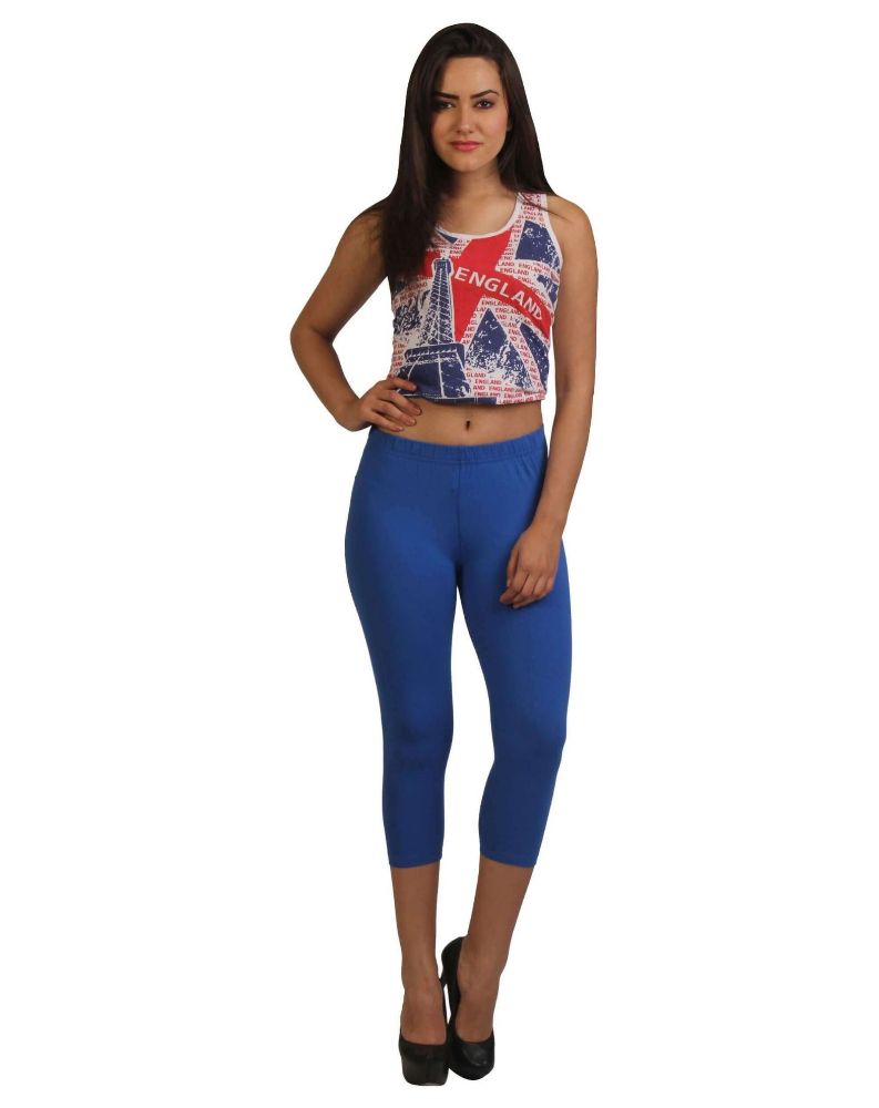Picture of Frenchtrendz Cotton Spandex Blue Leggings Capri