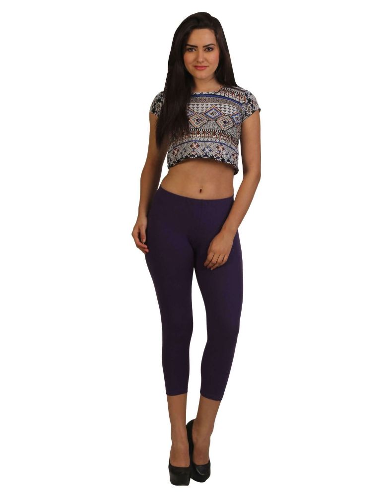 Picture of Frenchtrendz Cotton Spandex Purple Leggings Capri
