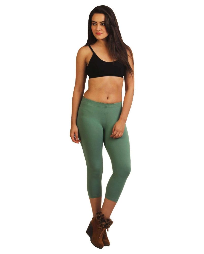 Picture of Frenchtrendz Cotton Spandex Light Green Leggings Capri