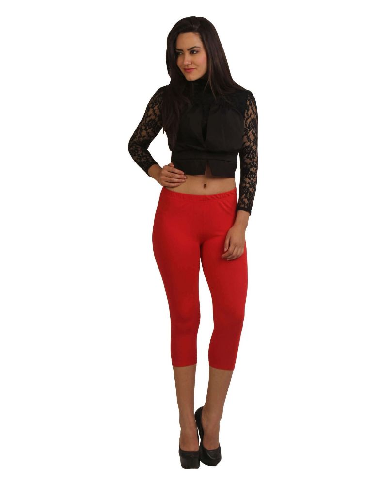 Picture of Frenchtrendz Cotton Spandex Red Leggings Capri