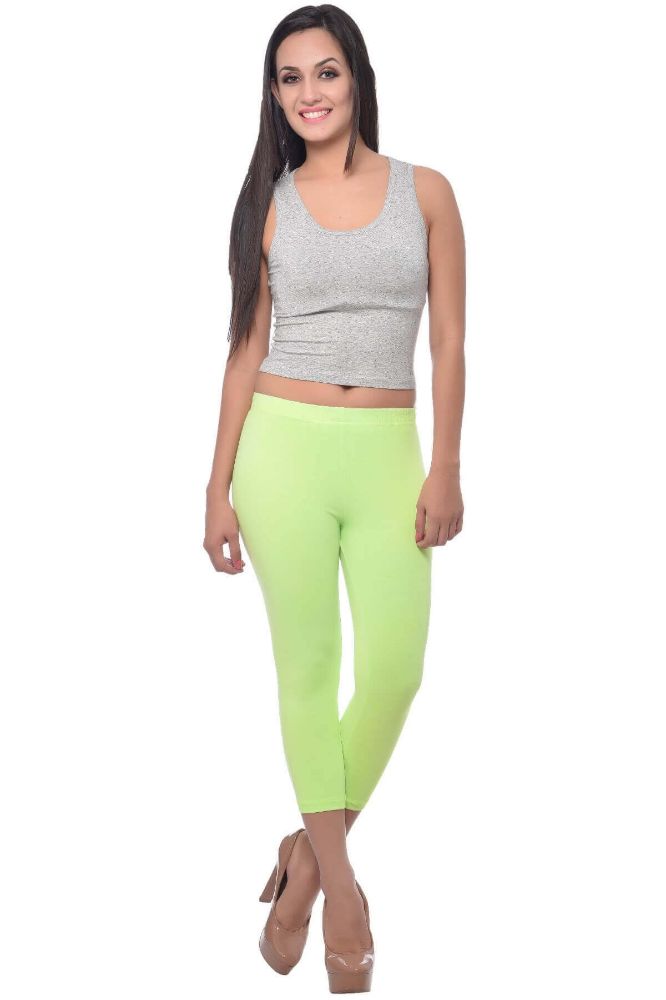 Picture of Frenchtrendz Cotton Spandex Neon Green Leggings Capri