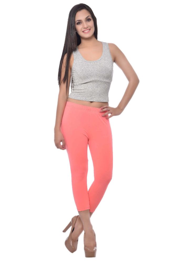 Picture of Frenchtrendz Cotton Spandex Neon Coral Leggings Capri