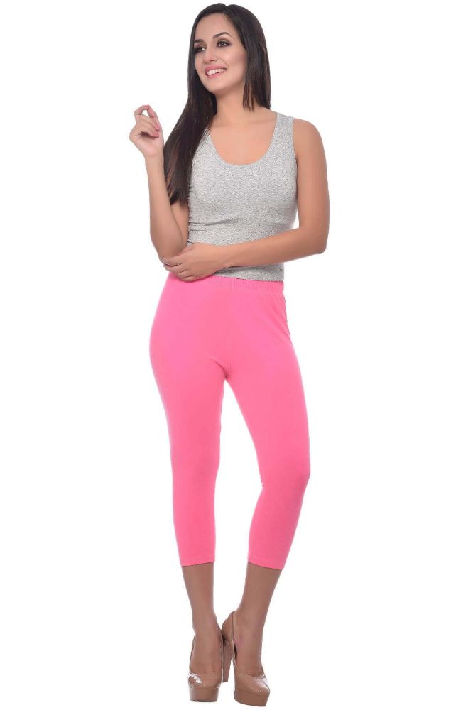 Picture of Frenchtrendz Cotton Spandex Neon Pink Leggings Capri