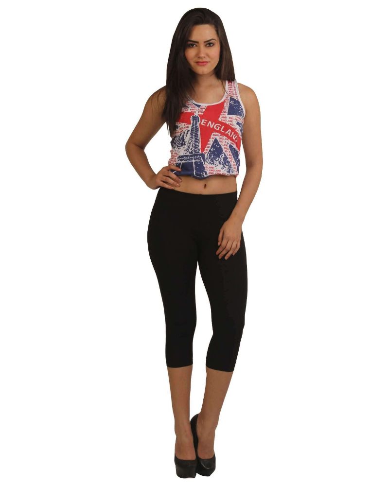 Picture of Frenchtrendz Cotton Spandex Black Leggings Capri