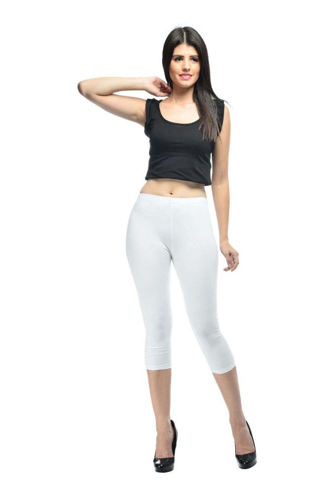 Picture of Frenchtrendz Cotton Spandex White Leggings Capris