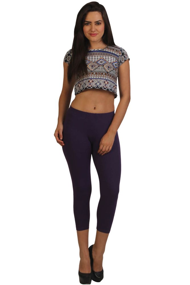 Picture of Frenchtrendz Modal Spandex Purple Leggings Capri