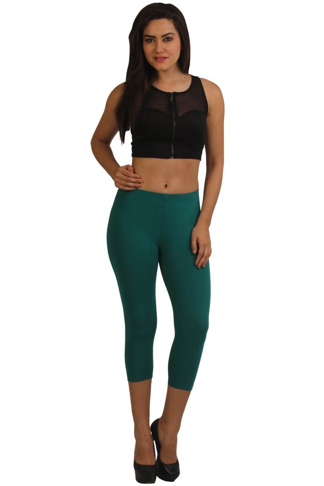 Picture of Frenchtrendz Viscose Spandex Dark Green Leggings Capri