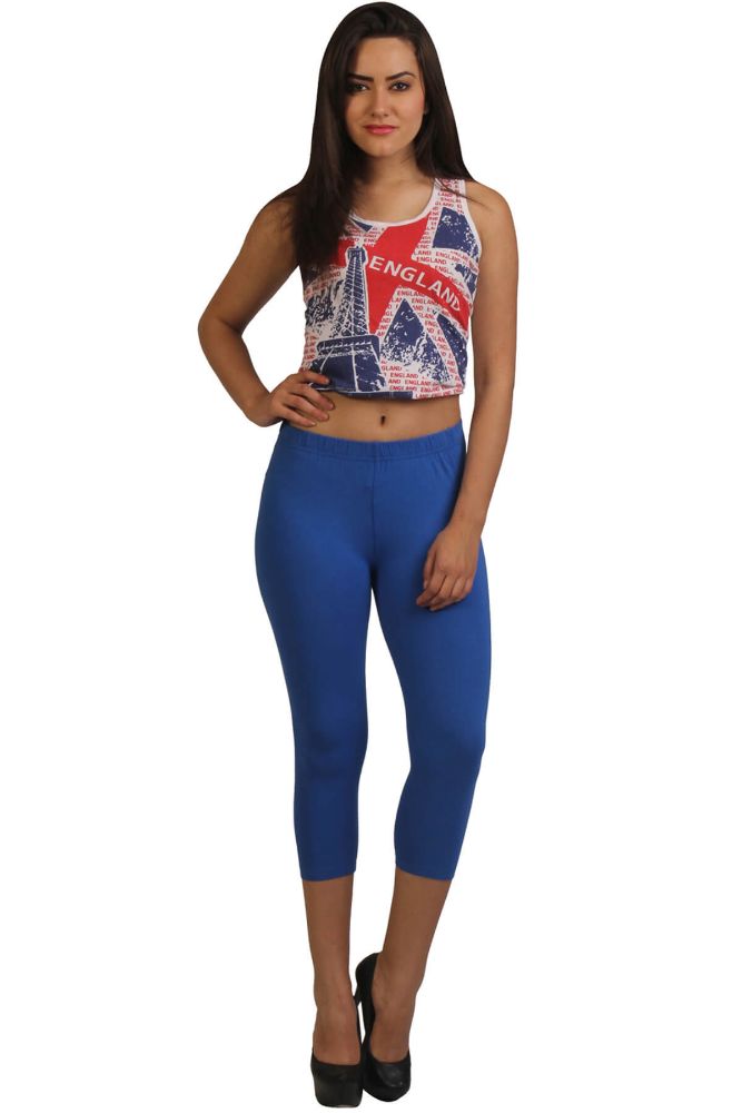 Picture of Frenchtrendz Viscose Spandex Ink Blue Leggings Capri