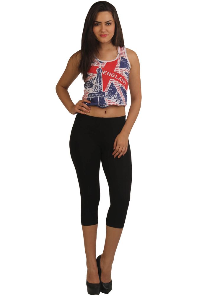 Picture of Frenchtrendz Viscose Spandex Black Leggings Capri