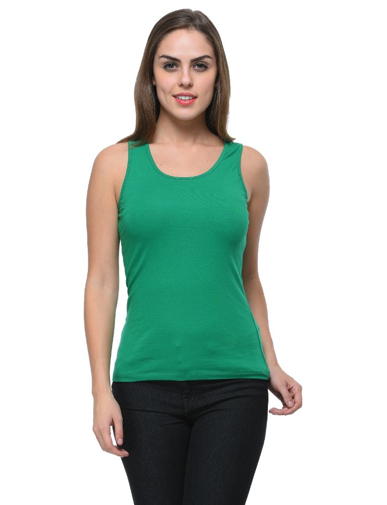 Picture of Frenchtrendz Cotton Spandex Green Medium Length Tank Top