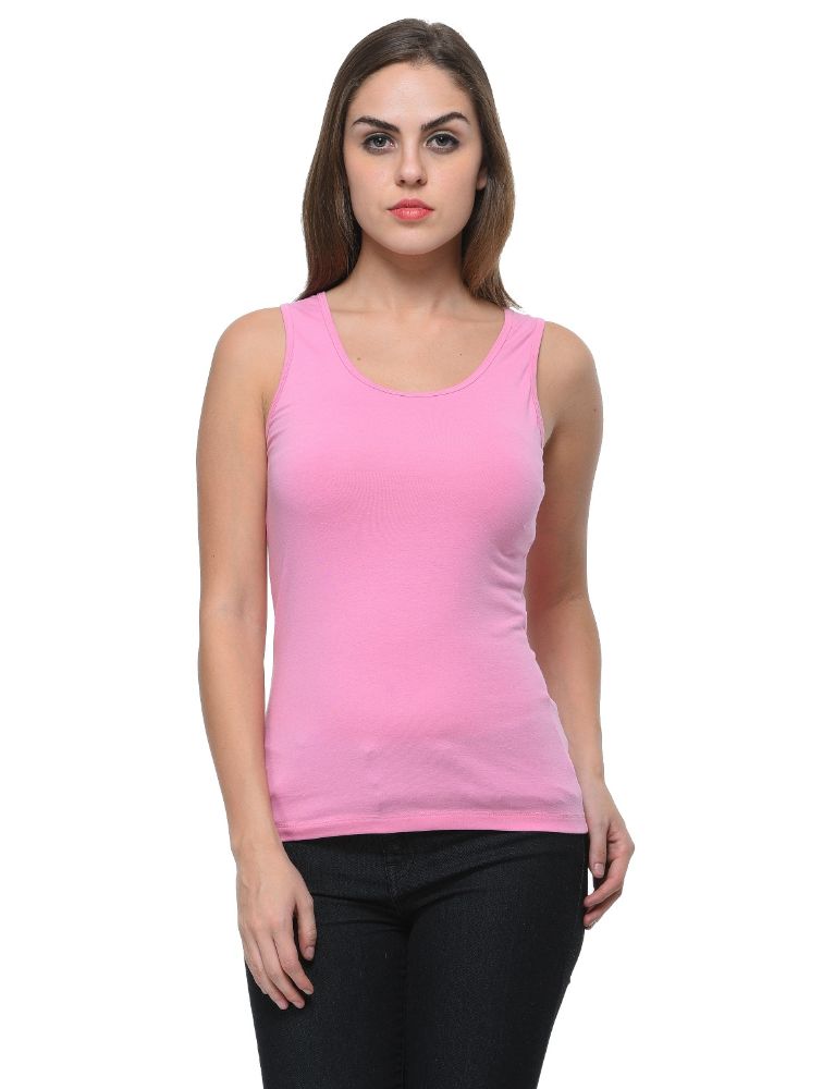 Picture of Frenchtrendz Cotton Spandex Baby Pink Medium Length Tank Tops