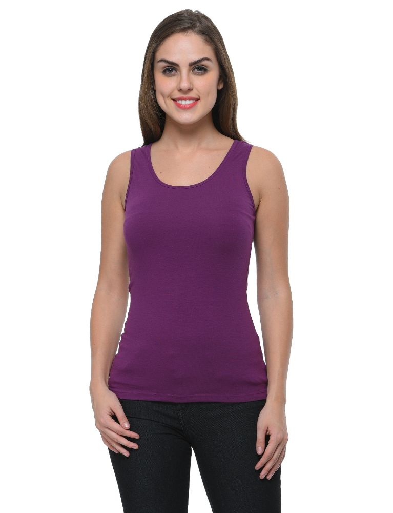 Picture of Frenchtrendz Cotton Spandex Dark Purple Medium Length Tank Tops
