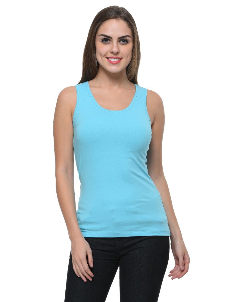 Picture of Frenchtrendz Cotton Spandex Sky Blue Medium Length Tank Tops