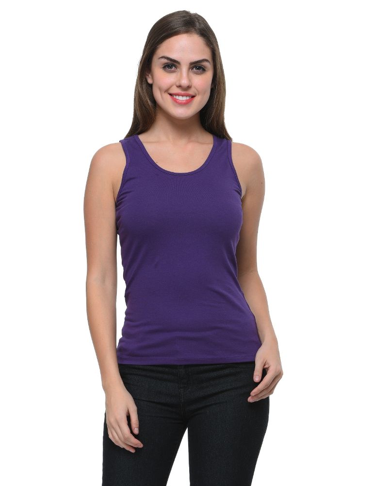 Picture of Frenchtrendz Cotton Spandex Purple Medium Length Tank Tops