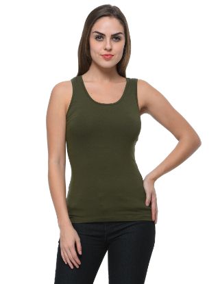 Picture of Frenchtrendz Cotton Spandex Olive Medium Length Tank Top