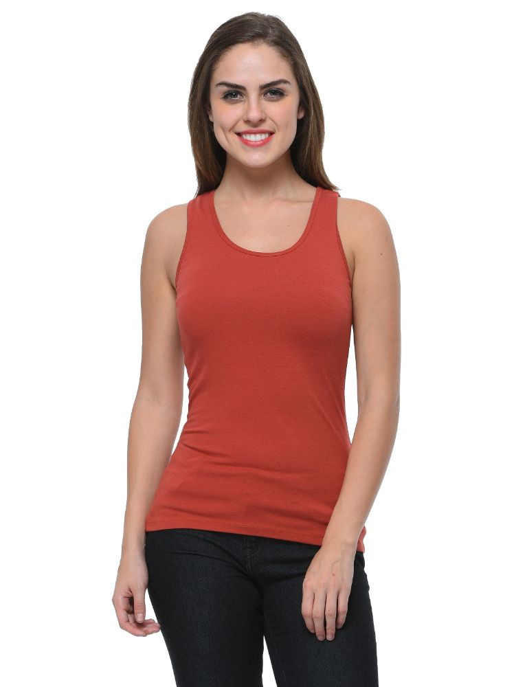 Picture of Frenchtrendz Cotton Spandex Dark Rust Medium Length Tank Tops