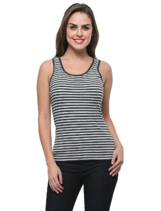 Picture of Frenchtrendz Cotton Spandex Charcoal Grey Medium Length Stripe Tank Tops