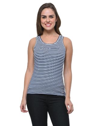 Picture of Frenchtrendz Cotton Spandex Navy White Medium Length Stripe Tank Tops