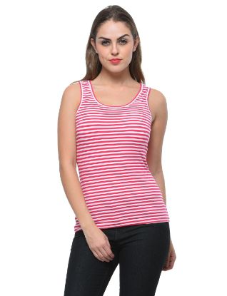 Picture of Frenchtrendz Cotton Spandex Pink White Medium Length Stripe Tank Tops
