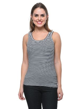Picture of Frenchtrendz Cotton Spandex Black White Medium Length Stripe Tank Tops