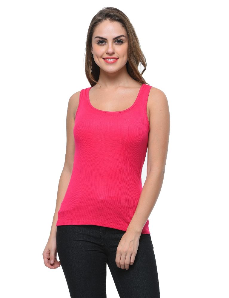 Picture of Frenchtrendz Rib Viscose Swe Pink Medium Length Tank Tops