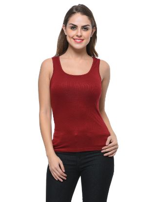 Picture of Frenchtrendz Rib Viscose Dark Maroon Medium Length Tank Tops