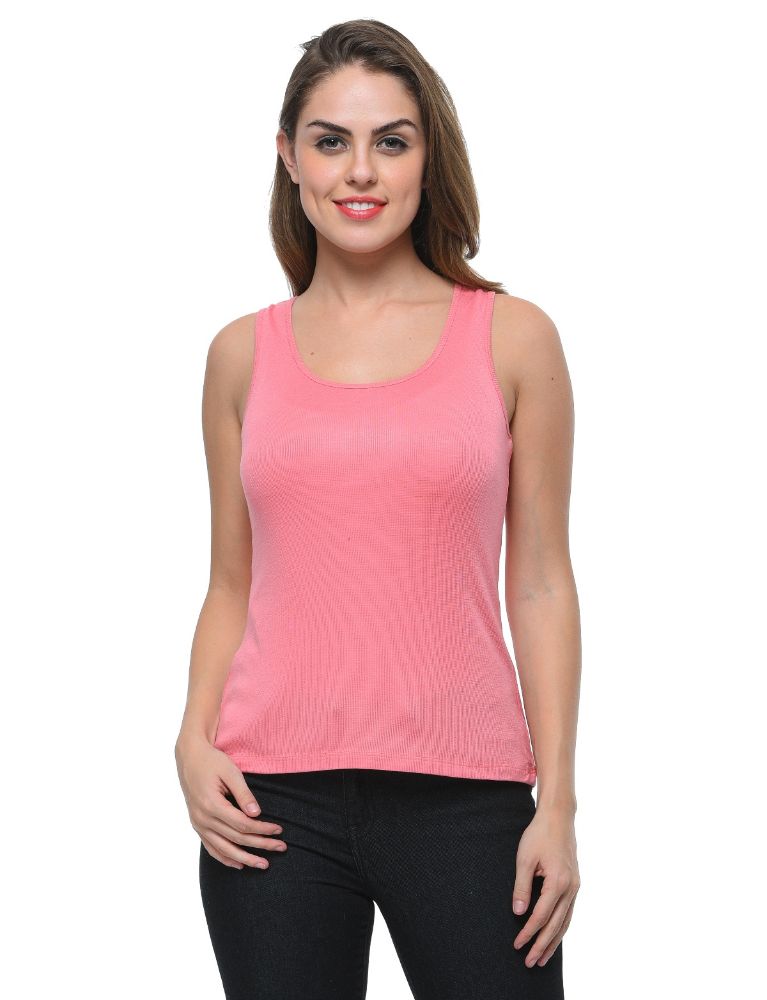 Picture of Frenchtrendz Rib Viscose Coral Medium Length Tank Tops