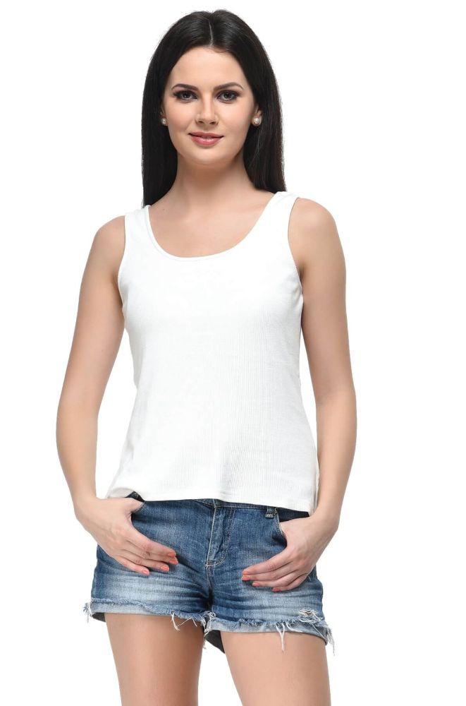 Picture of Frenchtrendz Rib Viscose White Medium Length Tank Top