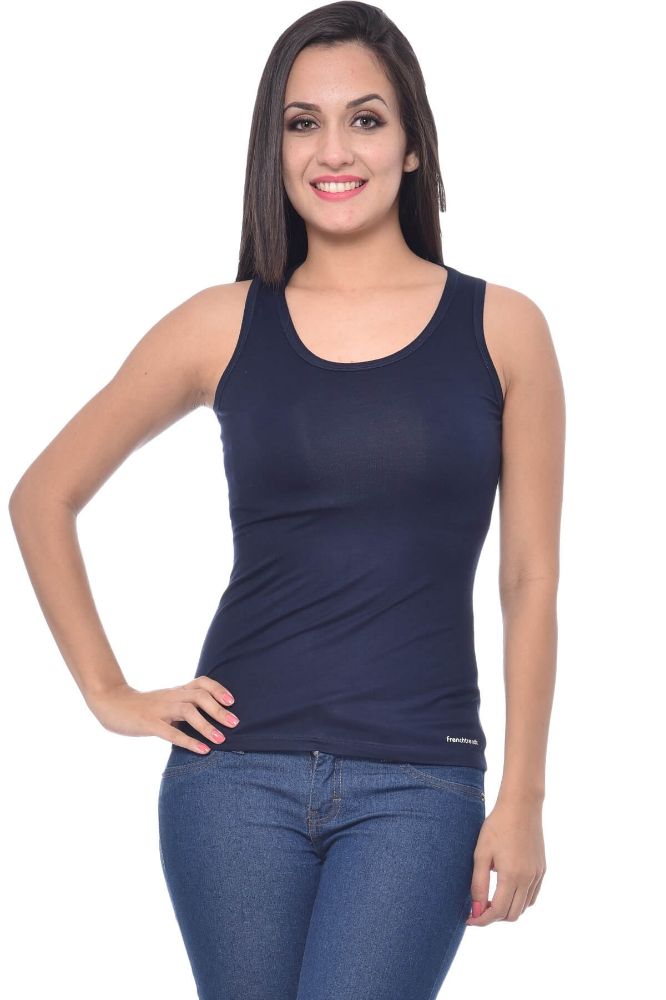Picture of Frenchtrendz Viscose Spandex Navy Medium Length Tank Tops