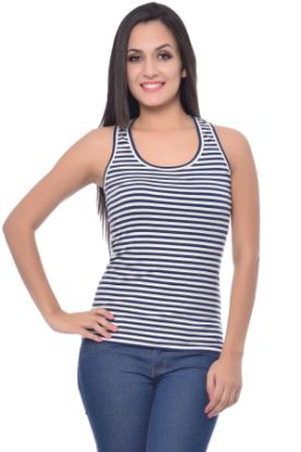 Picture of Frenchtrendz Cotton Spandex Navy White Racer Back Tank Tops