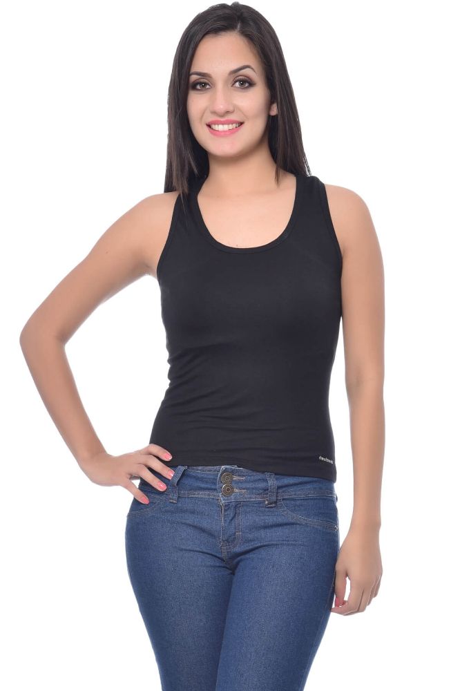 Picture of Frenchtrendz Modal Spandex Black Racer Back Medium Length Tank Tops