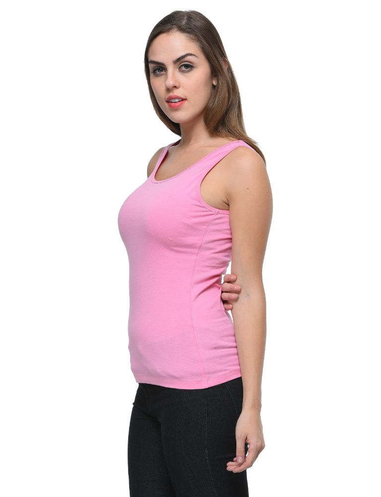Picture of Frenchtrendz Cotton Spandex Baby Pink Medium Length Tank Top
