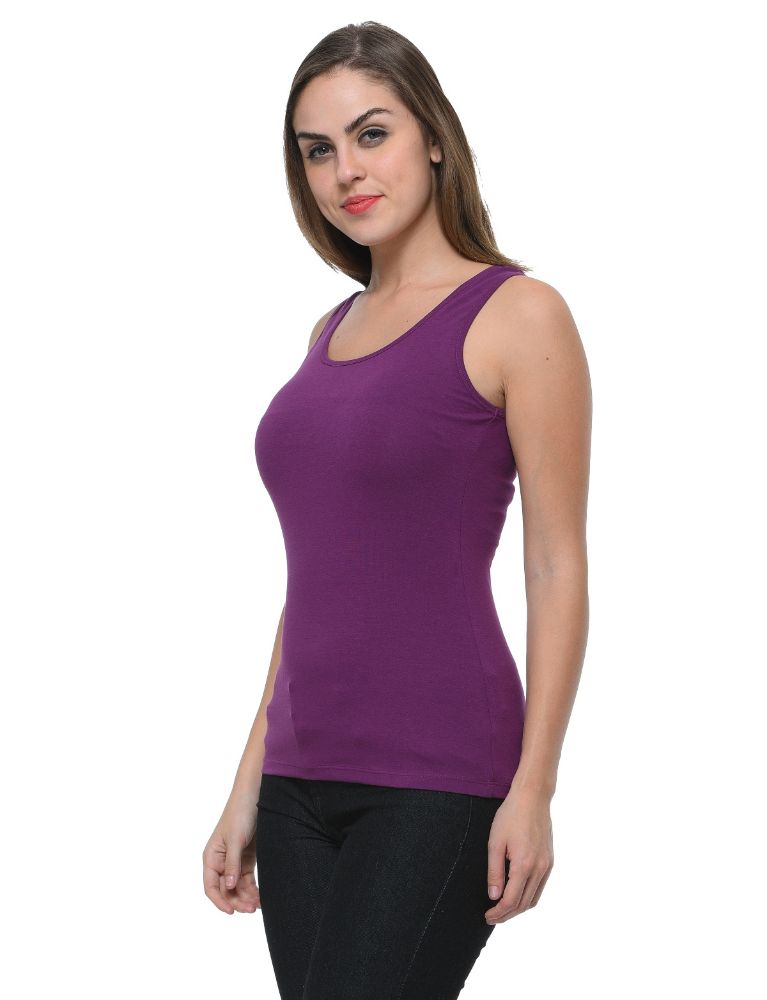 Picture of Frenchtrendz Cotton Spandex Dark Purple Medium Length Tank Tops