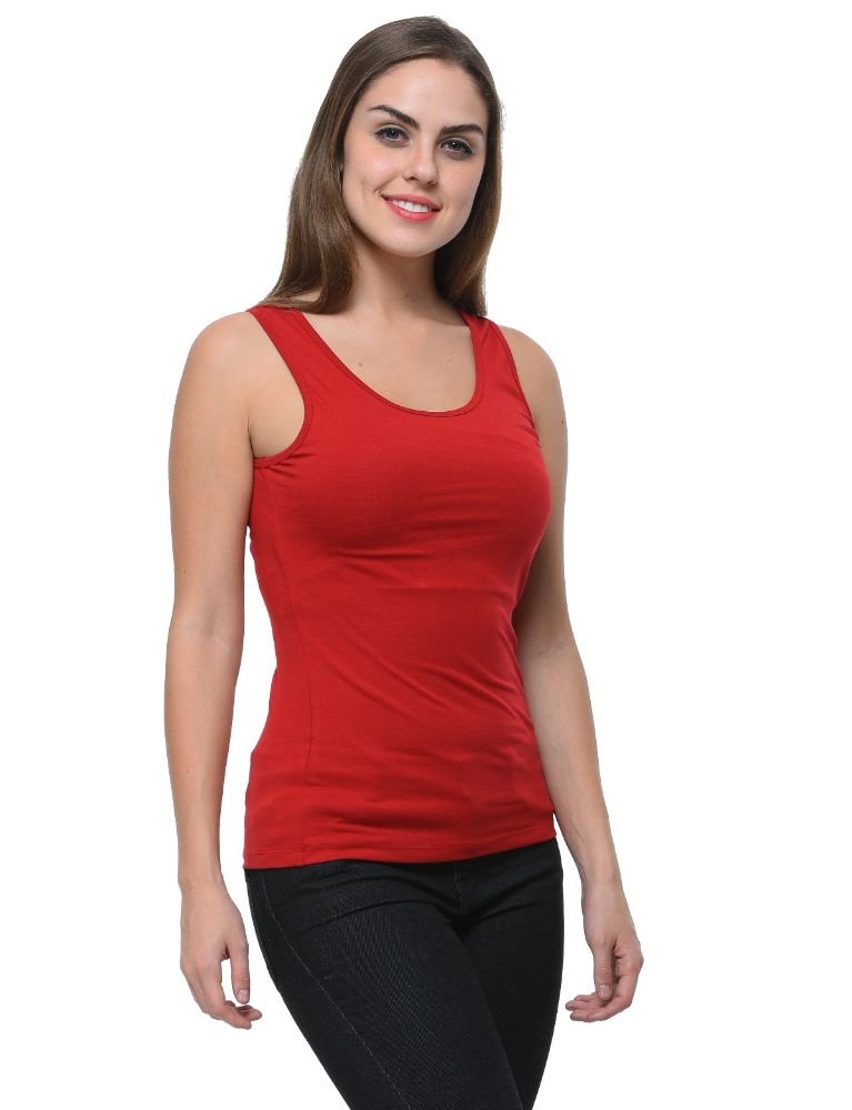 Picture of Frenchtrendz Cotton Spandex Maroon Medium Length Tank Top