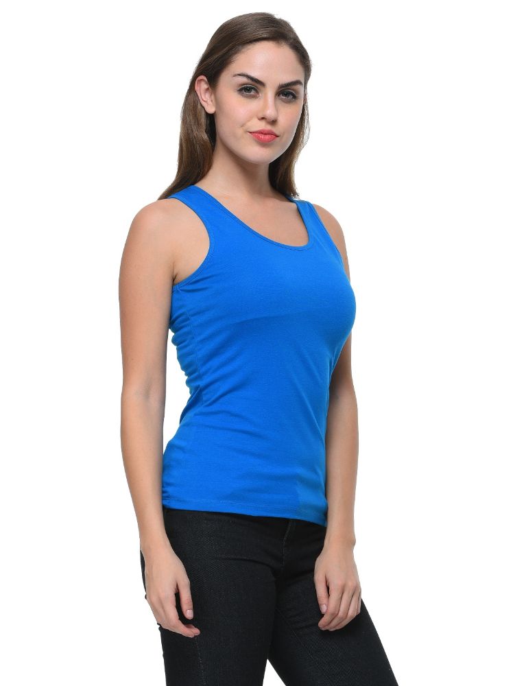 Picture of Frenchtrendz Cotton Spandex Royal Blue Medium Length Tank Tops