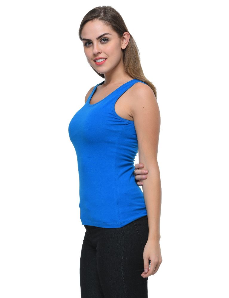 Picture of Frenchtrendz Cotton Spandex Royal Blue Medium Length Tank Tops