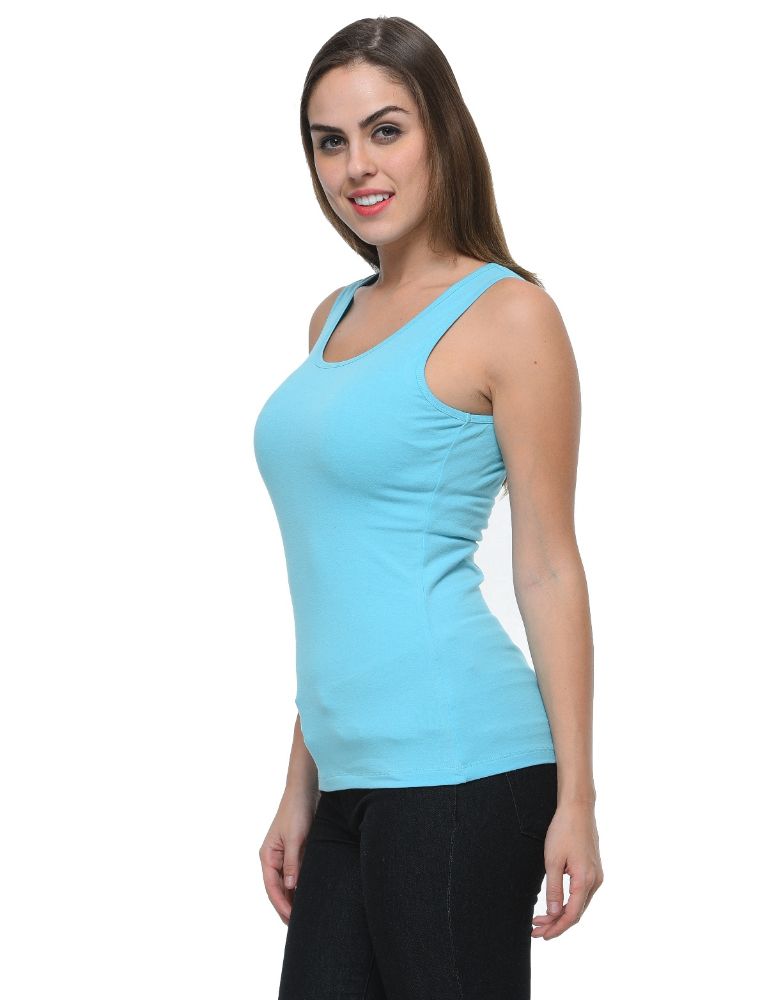 Picture of Frenchtrendz Cotton Spandex Sky Blue Medium Length Tank Tops